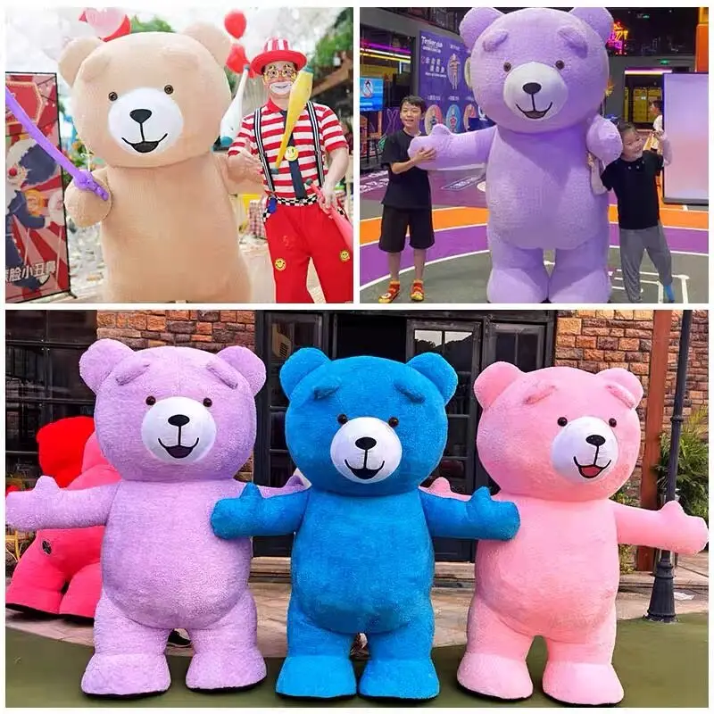 Colorful Inflatable Teddy Bears Plush Brown Bear Mascot Costume Cosplay Party Furry Carnival Halloween Adult Costume Multicolor 