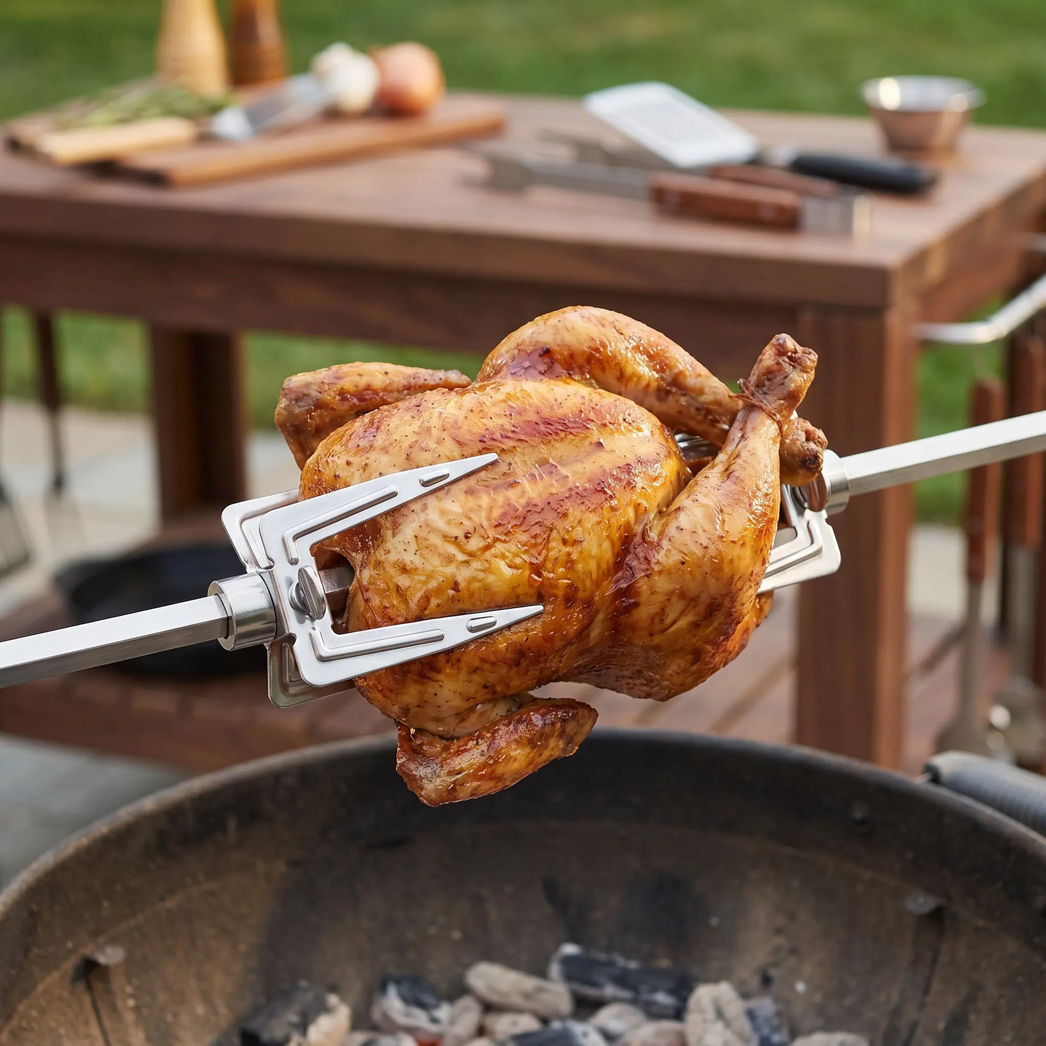 6Sets Heavy Duty Stainless Steel Rotating Roast Chicken Forks Oven Grilling Supply Bbq Tool for Home Camping Kitchen Roasting
