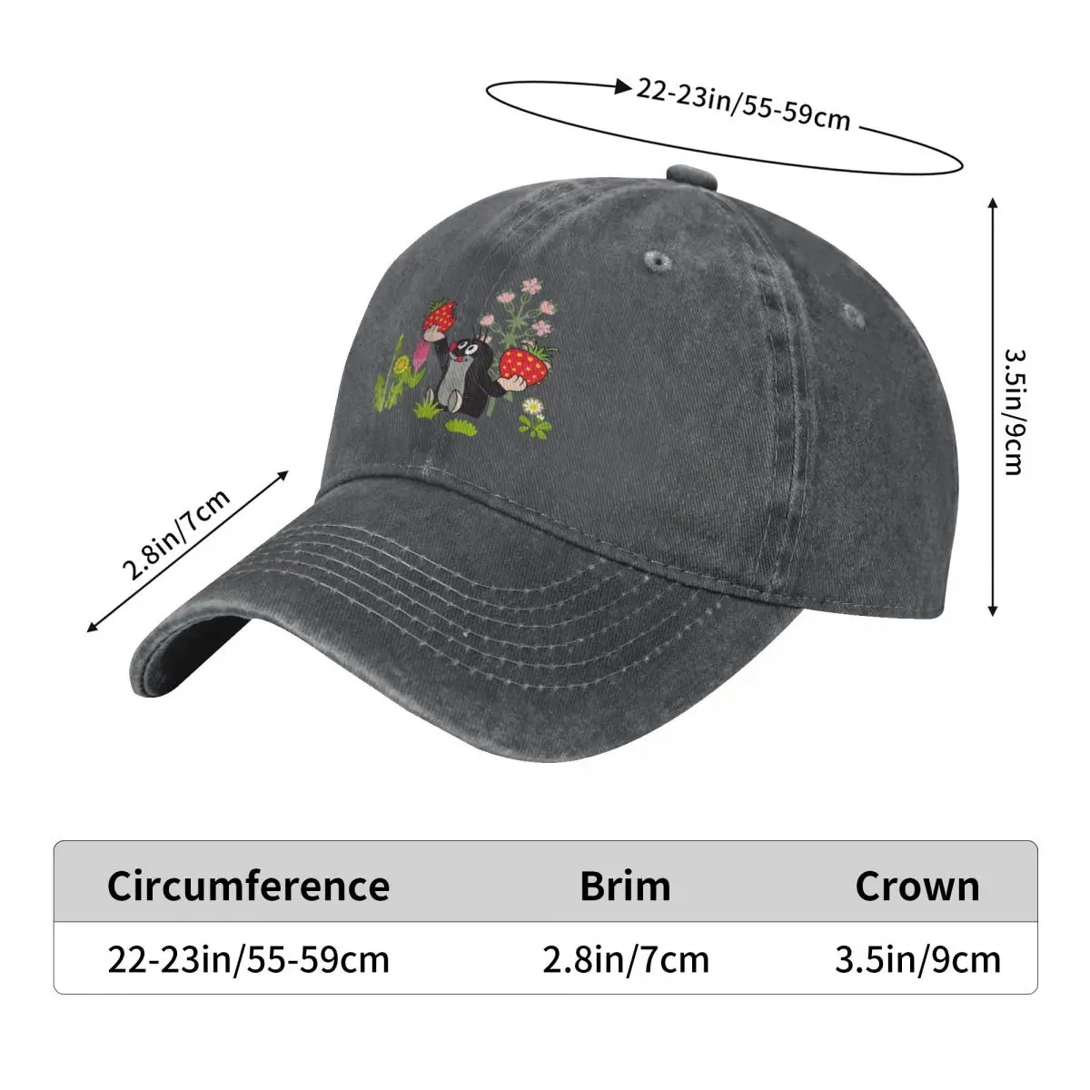 Strawberry Garden Krtek The Mole Cartoon Retro Baseball Hat Cotton Sun Protaction Caps Unisex Casual Golf Hats