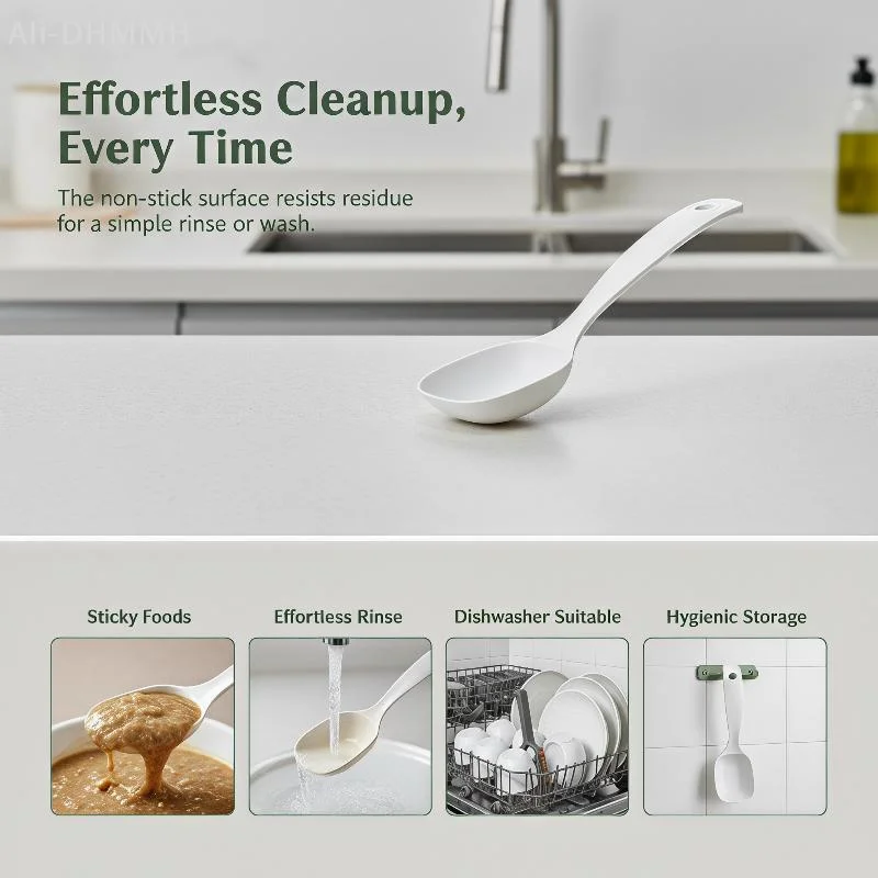 ZLinKJ Long Handle Soup Ladle Eco-friendly Non-toxic Large White Stirring Spoon for Home Baby Food Making Serving