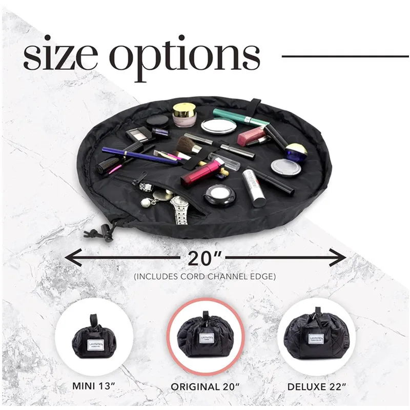 배럴 드로스트링 메이크업 가방 대형 화장품 가방 여행 세면도구 주최자 여성용 메이크업 가방 소녀 블랙