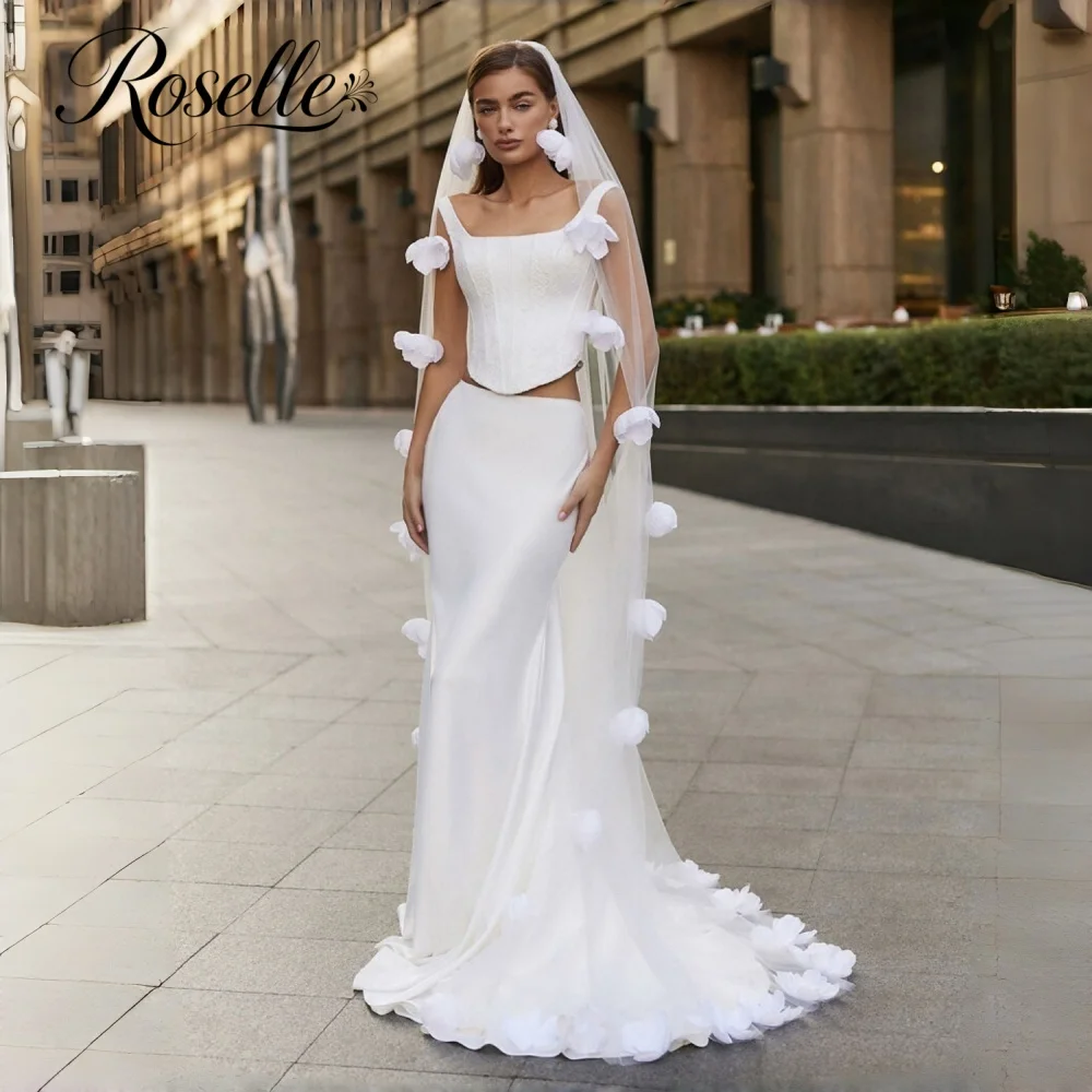 ROSELLE Two Piece Square Neck Mermaid Wedding Dress Corset Lace Applique Lace Up 2026 Bridal Gown Customized Vestido De Novia