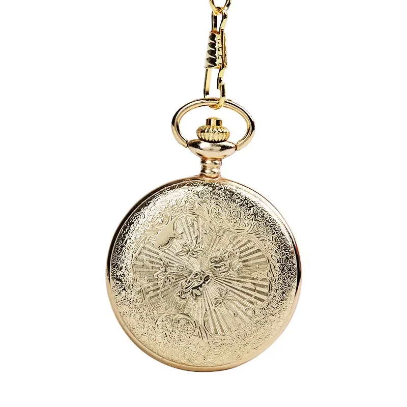 1047Classical large dense flower plaque blank face luxury flip pocket watch white black lettering with necklace