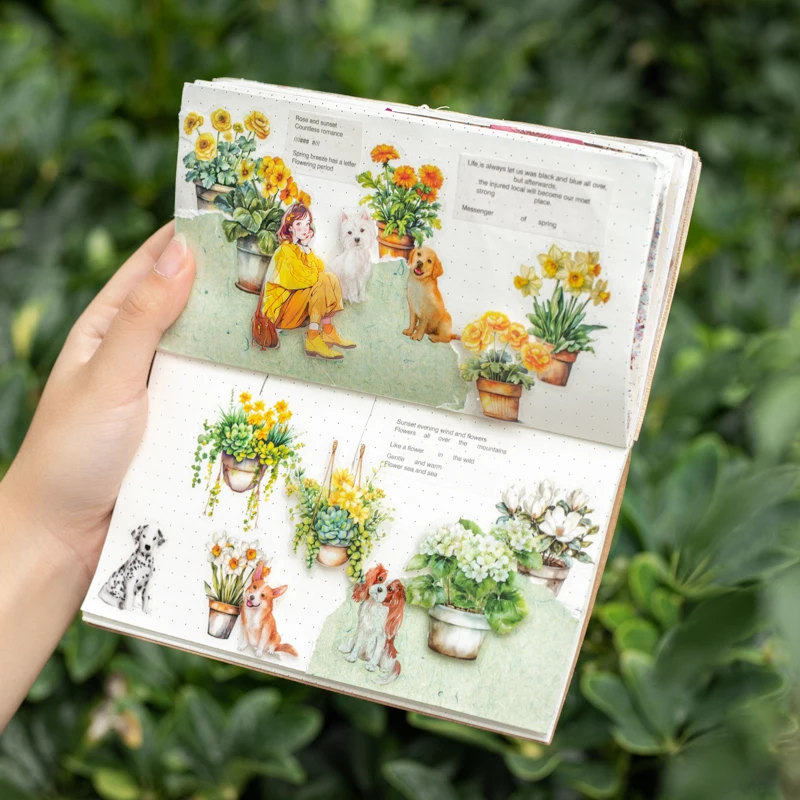 25pcs/pack Small potted plants Floral Stickers Kit Transparent PET Scrapbooking Materials DIY Junk Journal Aesthetics Sticker