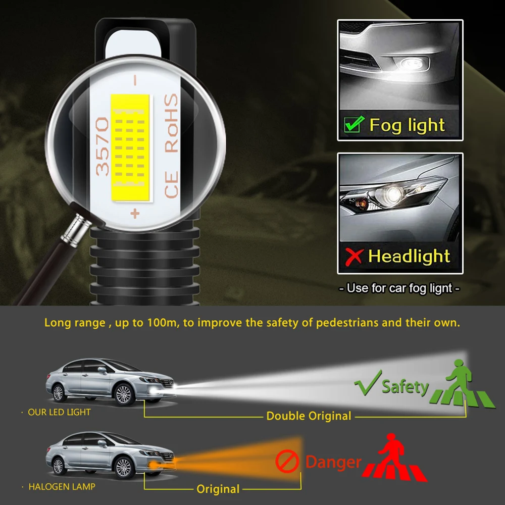 2Pcs H27W H27 LED 881 880 886 898 LED Fog Lights Canbus H27W/1 H27W/2 LED Bulb Car Fog Driving Lamp DRL No Error 12V 6500K White view 5