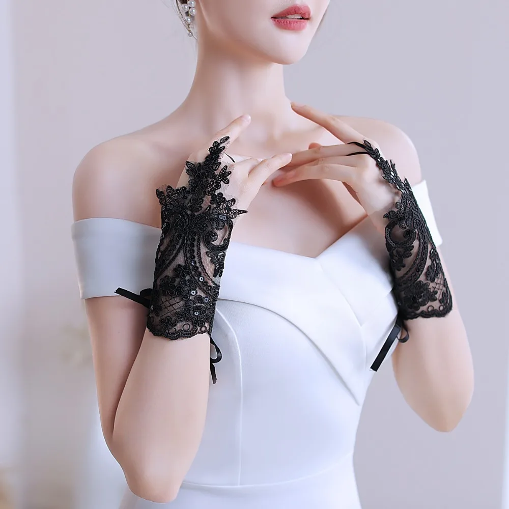 Eleganti guanti da sposa da sposa guanti corti in pizzo con strass guanti da sera Sexy per decorazioni da ballo