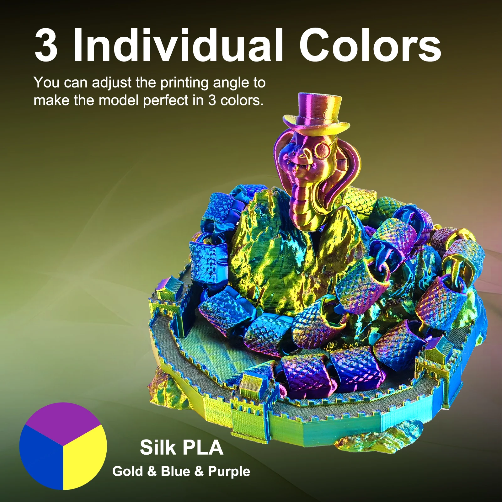 ERYONE 10KG Triple Color Silk PLA Premium Filament 3D Print Big Sale,Multicolor Available,1KG per Spool