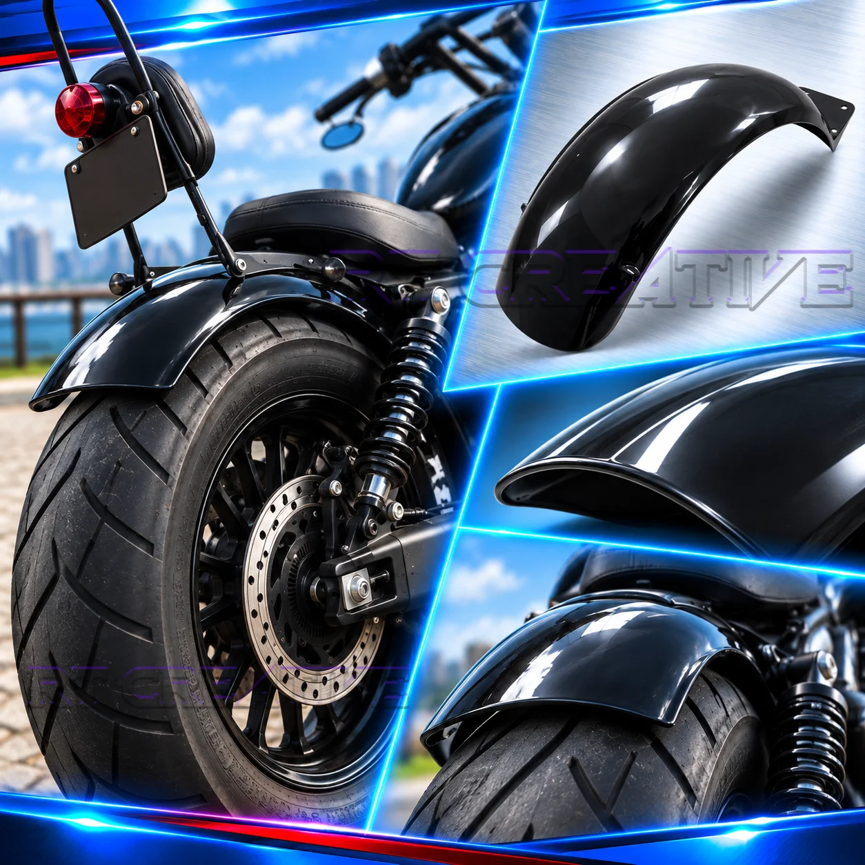 Motorcycle Bobber Retro Long Mud Tile Fit Keeway V302C V Cruise125 BD300, Short Tail Extended Rear Fender Mod