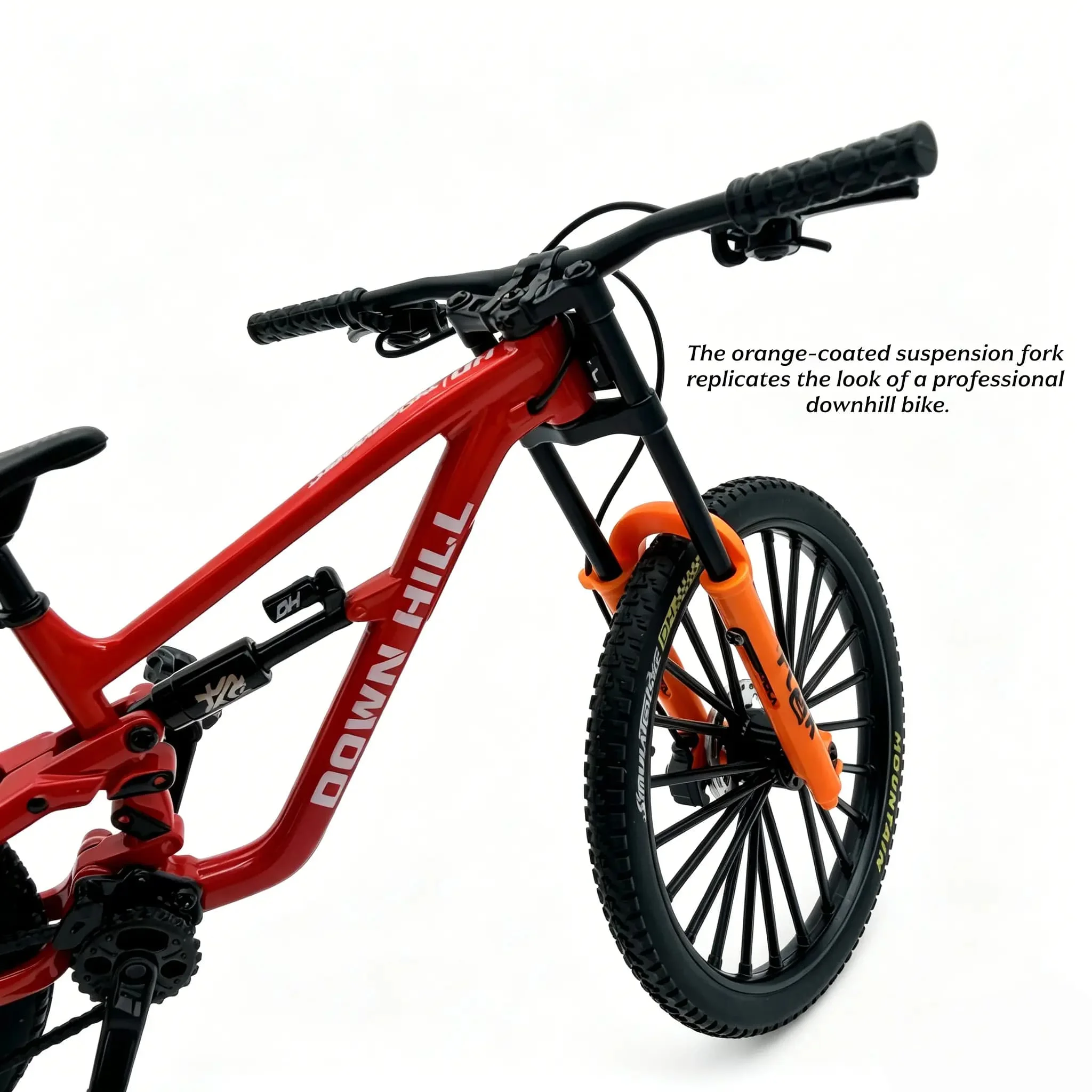 1:8Scale Alloy Downhill Mountain Bike Model, Realistic Full Suspension Bicycle Replica with Movable Wheels, Mini Diecast Bike To