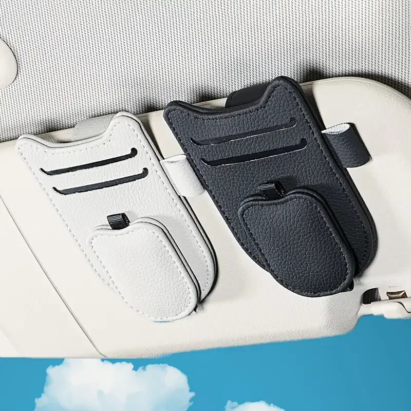 NEWEST Universal Car Sun Visor Glasses Holder Magnetic Eyeglasses Hanger Clip Luxury Leatherette Car Sunglasses Holder Mount
