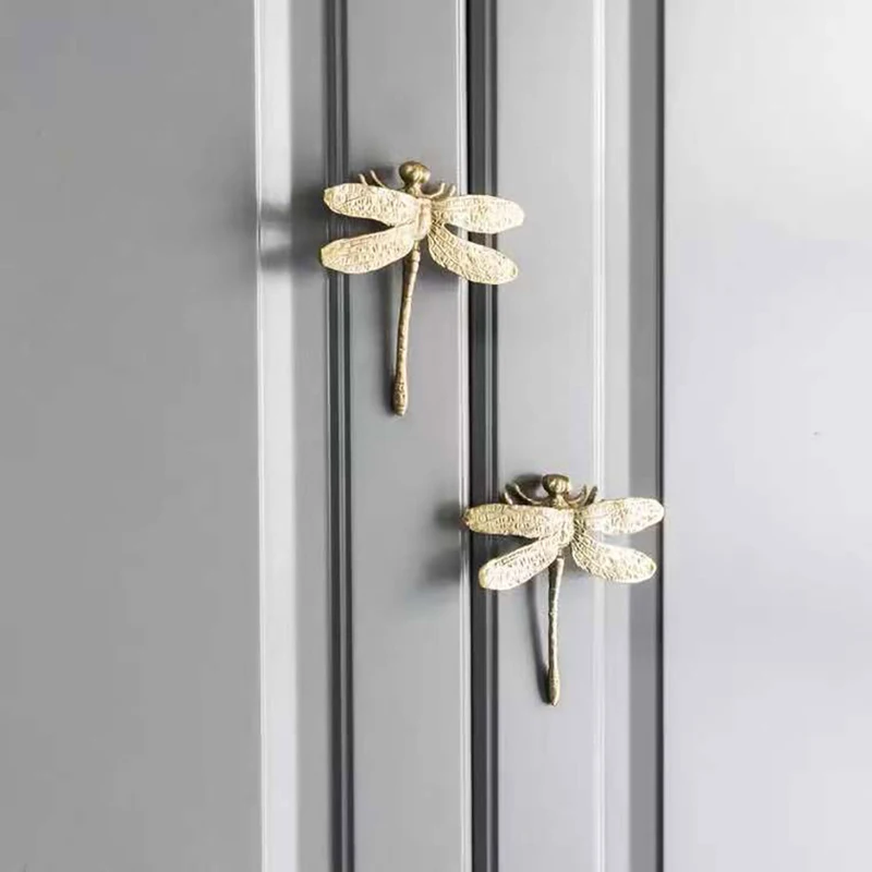 New Brass Dragonfly Handle Simple Nordic Cabinet Gold Pure Copper Drawer Door Knob