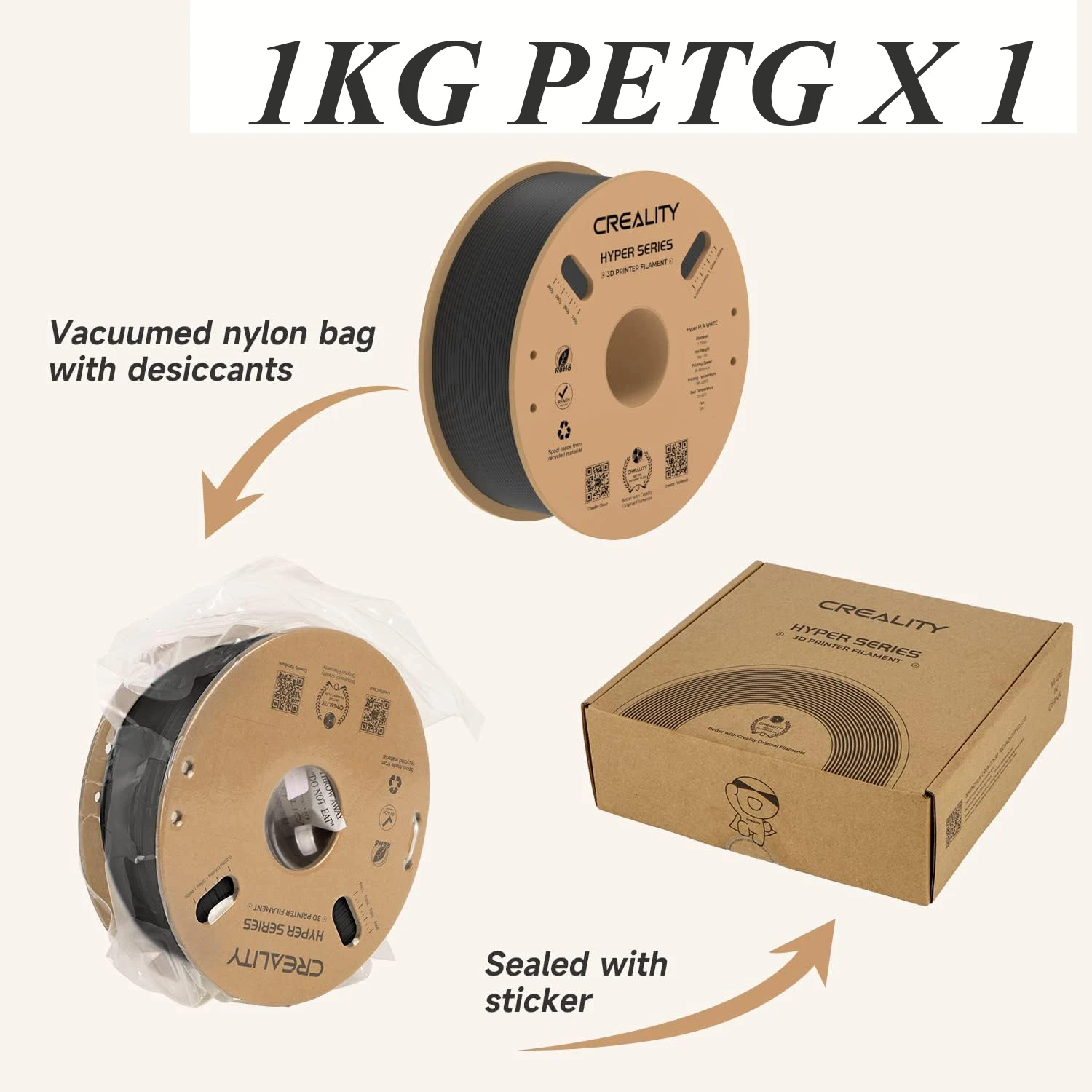 Filament Creality Hyper PETG 1.75mm, szybki, o wysokiej przepustowości, bezpieczny, z dokładnością wymiarową 0.03 mm, 1KG filamentu do drukarek 3D — zdjęcie produktu 5
