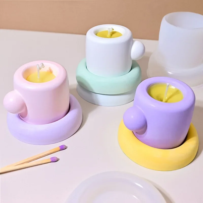 

3D Mug And Coaster Set Silicone Mold for DIY Cute Aromatherapy Candle Making Creative Resin Crafts Container Ornament Craft Kit
