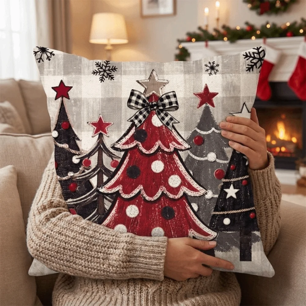 Cartoon Christmas Pillow Cover Snowman Vintage Xmas Tree Cushion Cover Festive Merry Christmas Pillow Covers Merry Christmas