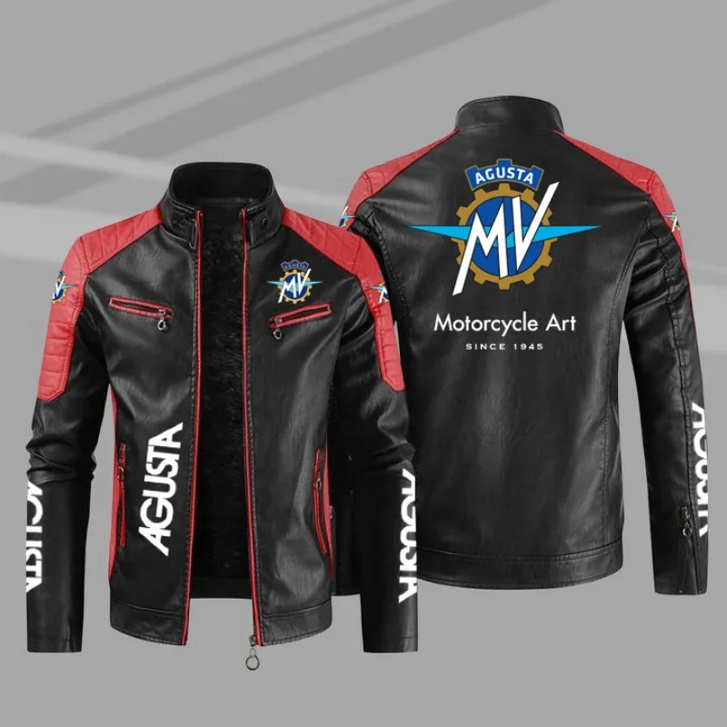 2023 New Winter Men's Mv Agusta Motorcycle Logo Jacket Fashion Motorcycle Zipper Jacket Outwear Keep Warm Leather Man Coat