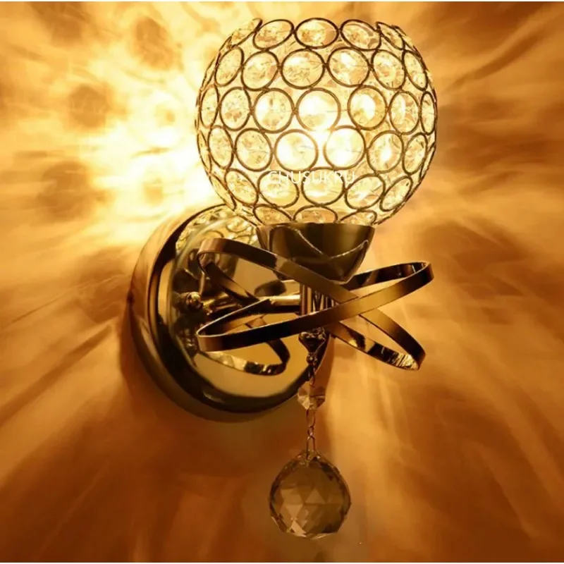 

E27 Wall Sconce Crystal Wall Light Simple And Creative Bedroom Bedside Wall Lamp Crystal Lights Gold/Sliver For Home Ligting