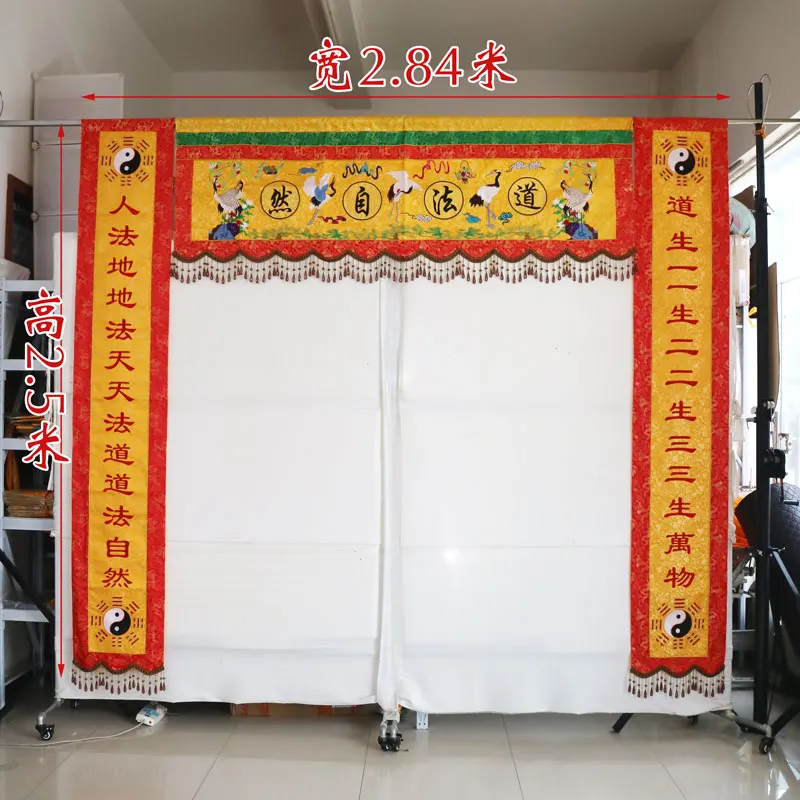 A Set 3P large Taoism Buddhist HOME Temple abbey Altar decorative Gantry antithetical couplet Streamer Buddha flag