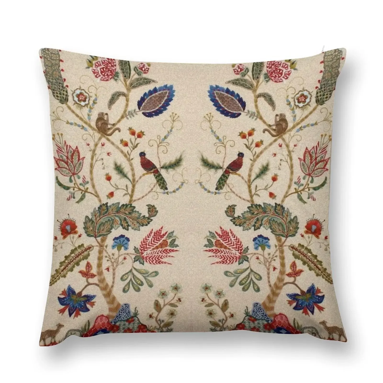 ANIMALS,BIRDS ,LEAVES AND FLOWERS Pink Red Brown Floral Swirls Throw Pillow Christmas Pillow christmas supplies pillow