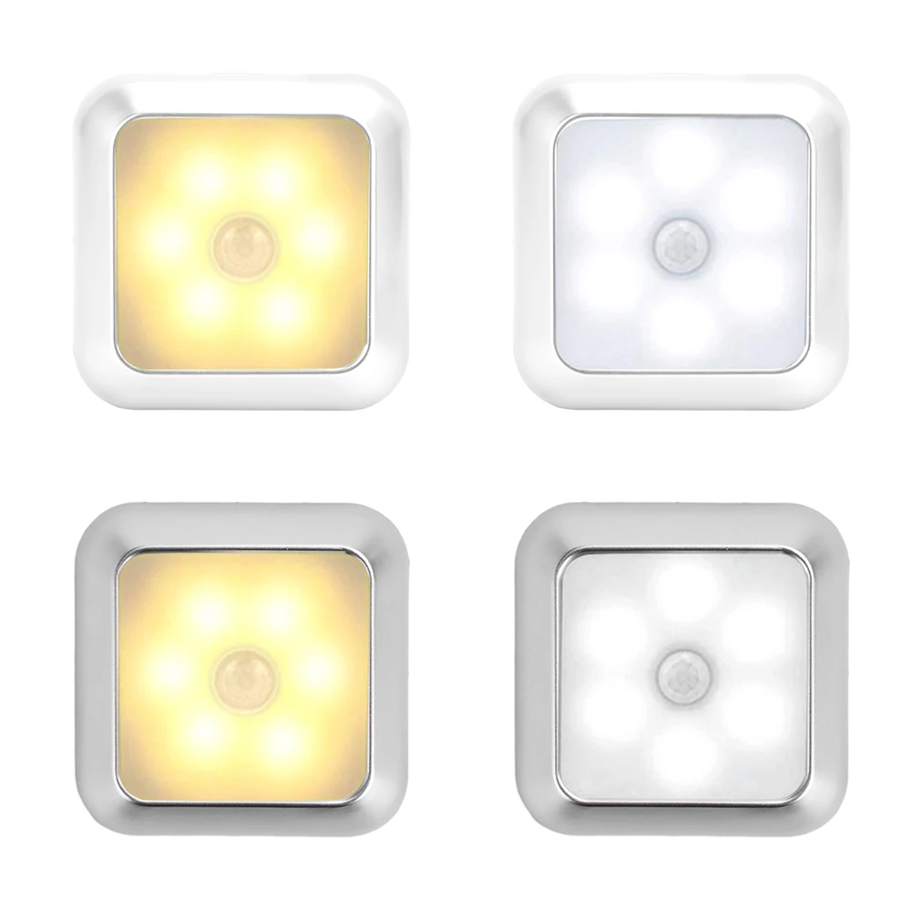 6 LED Motion Sensor ไฟกลางคืนในร่มบันไดเด็กซนแสงไร้สายไฟ LED ขั้นตอนภายใต้คณะรัฐมนตรีห้องโถงบันไดตู้เสื้อผ้าครัว