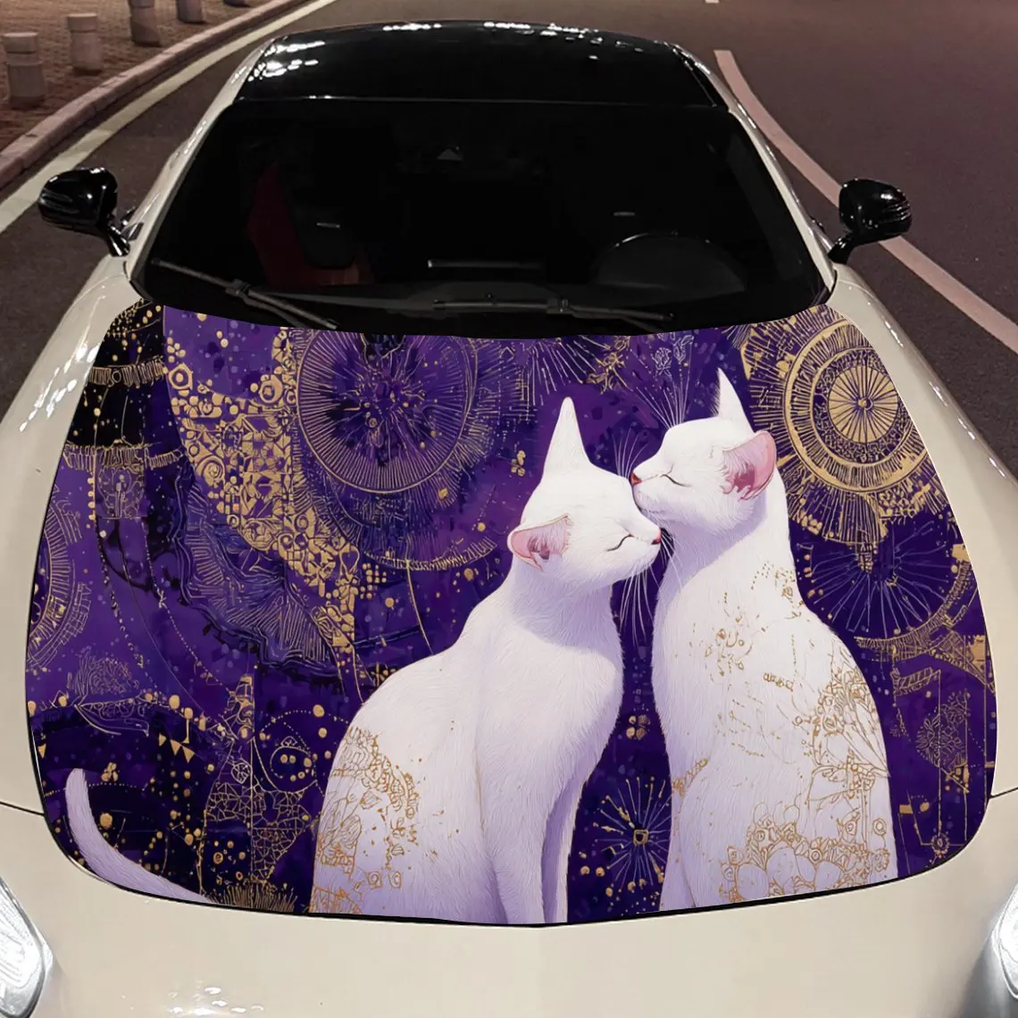 Divination Star Chart Element: White Cat Car Hood Vinyl Stickers Car Surface Protection Decal Car Decoration Cover Vinyl Wraps W