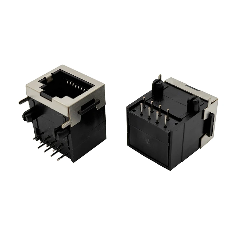 RJ45 network port socket 5621 semi-shielded shell 8P8C with ear 90-degree horizontal network cable crystal head female socket