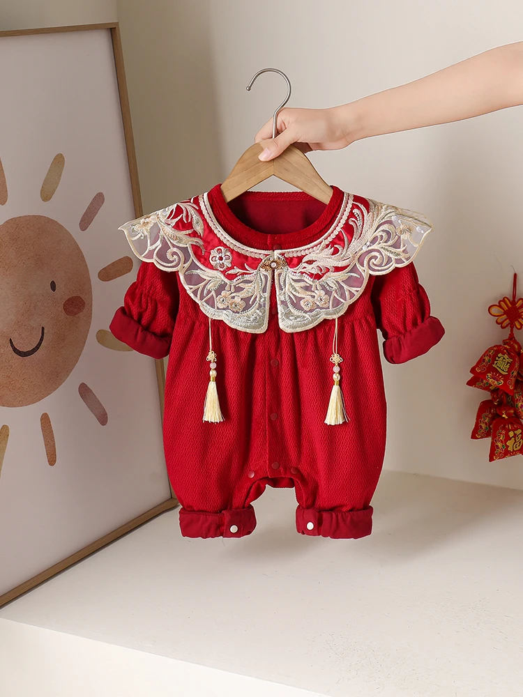 Chinês sle bebê menina rer outono roupas de bebê recém-nascido tradicional hanfu um ano de idade cerimônia de aniversário roupa