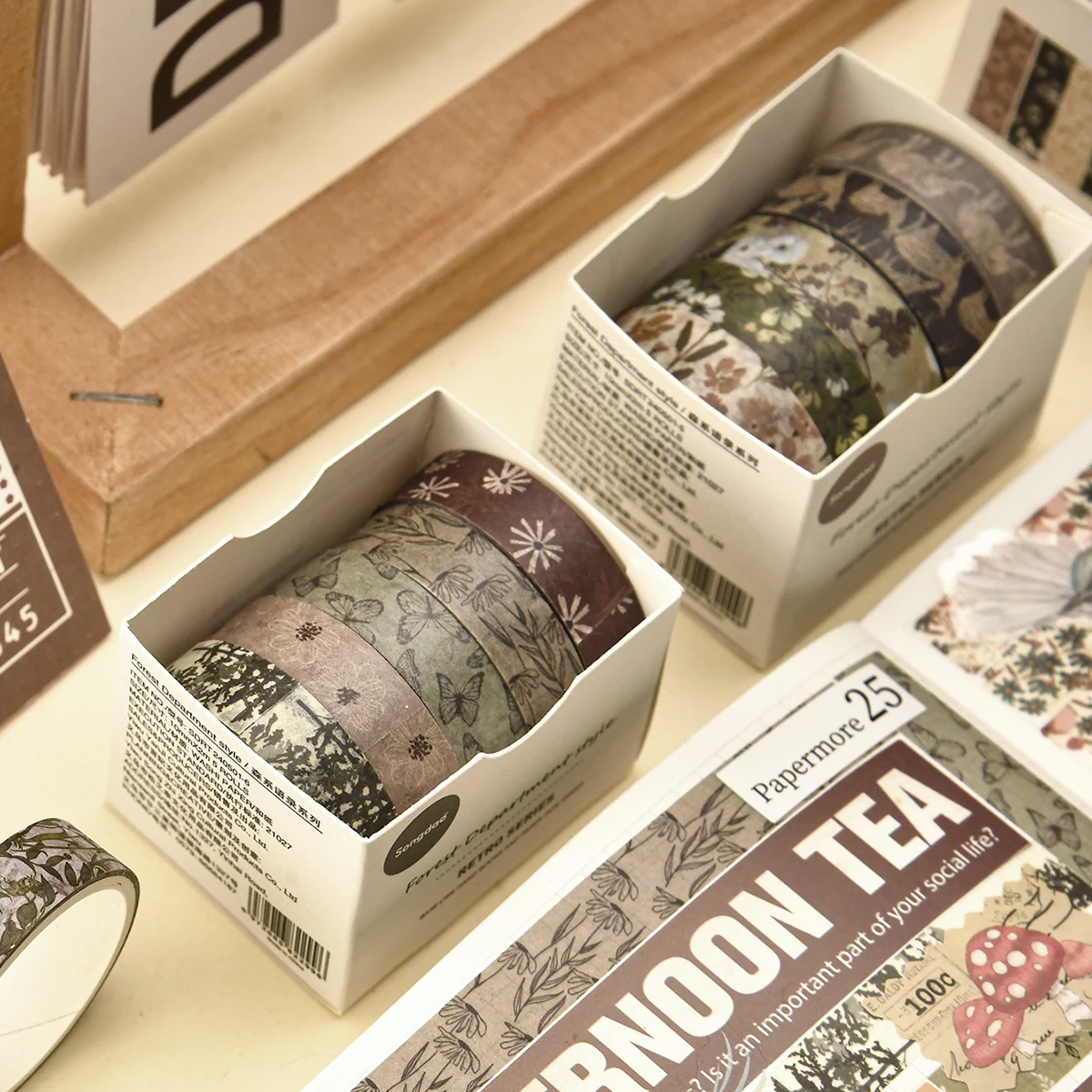 5 Rolls/Box Forest Plant Print Washi Tape Handmade Diy Diary Photo Album Decoration Masking Tape Set