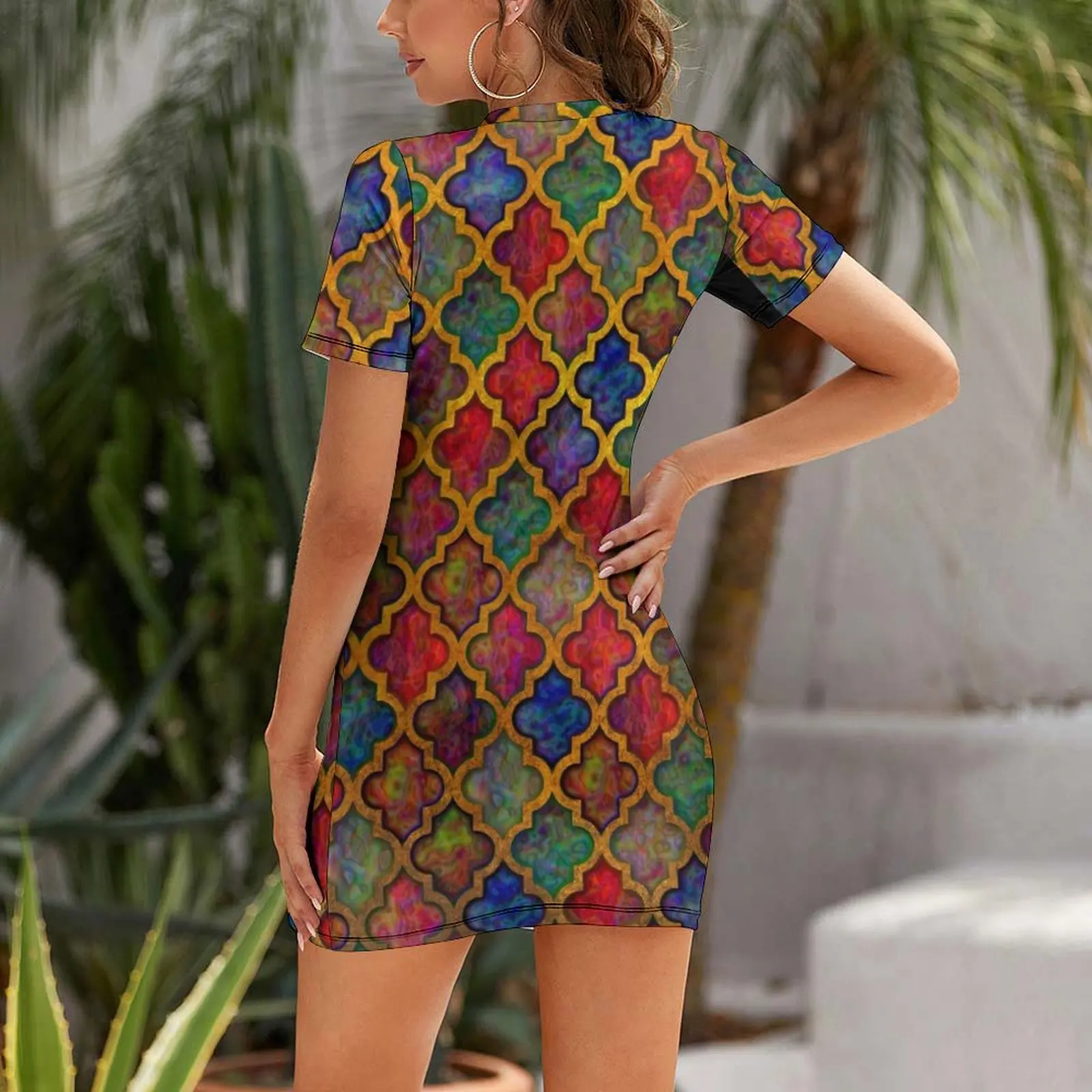 Moroccan tile iridescent pattern Short Sleeved Dress Party dresses dress women summer 2025 prom dresses Dress