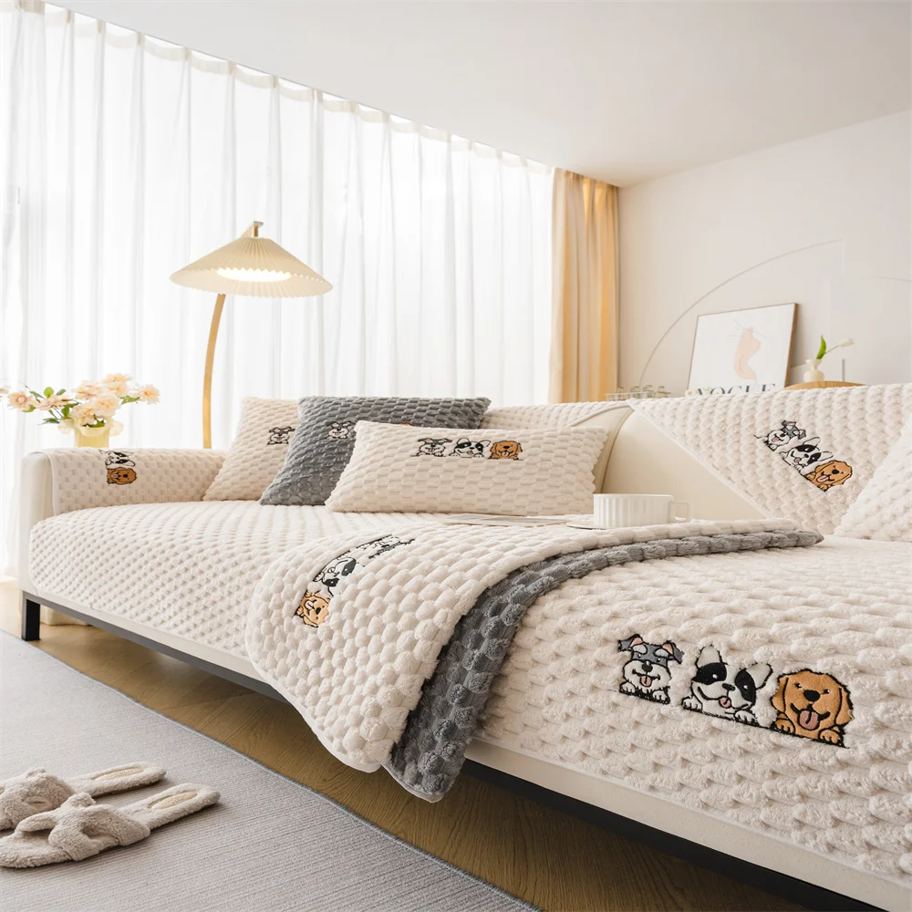 Sofa Cushion Four Seasons Universal Nordic Simple Pastoral Style Non-Slip Cushion Plush Sofa Cushion Cover Towel Cover Cloth
