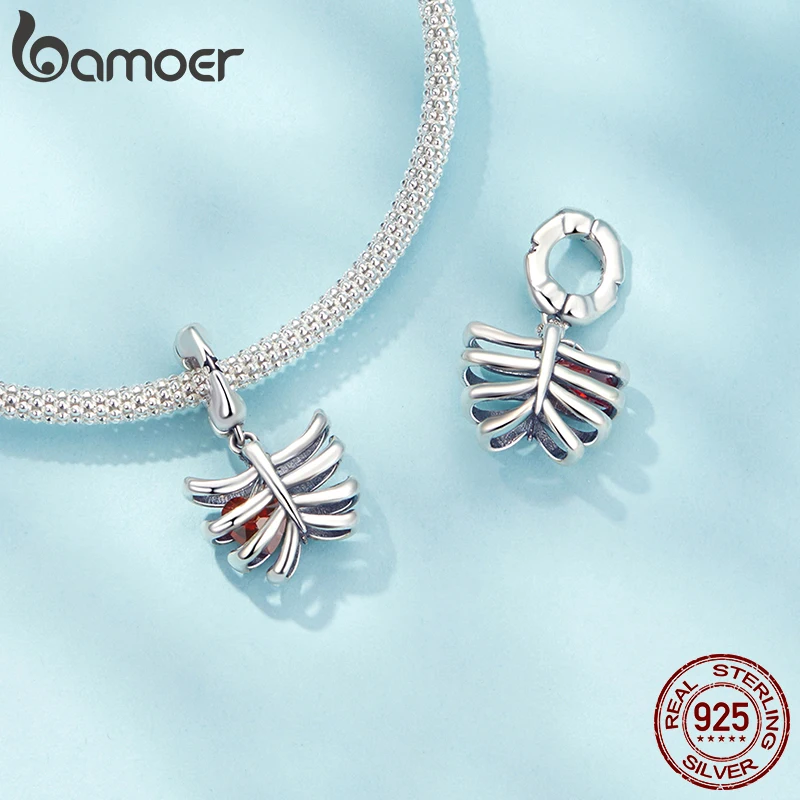 BAMOER Solid 925 Sterling Silver Dark Rib Charm Pendant fit Original Bracelet & Necklaces Jewelry DIY bamoer Skull Charm