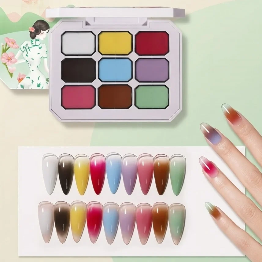 9-Color GREEN Solid Nail Polish Pat Gel Painting Gradient Bright Gel Nail Art Creation Decoration Salon DIY Summer Popular