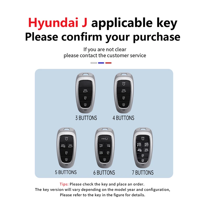 Zinc Alloy 3 4 5 7 Buttons Remote Key Fob Case Cover for 2020-2021 Hyundai Sonata Nexo DN8 Santa Fe TM Tucson NX4 Staria Ioniq