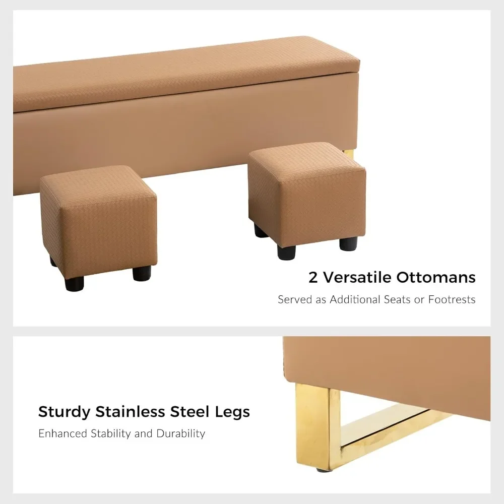 مقعد عثماني منجد للتخزين الحديث بأرجل ذهبية نهاية السرير ومسند للقدمين مقعد ديكور لغرفة المعيشة #5