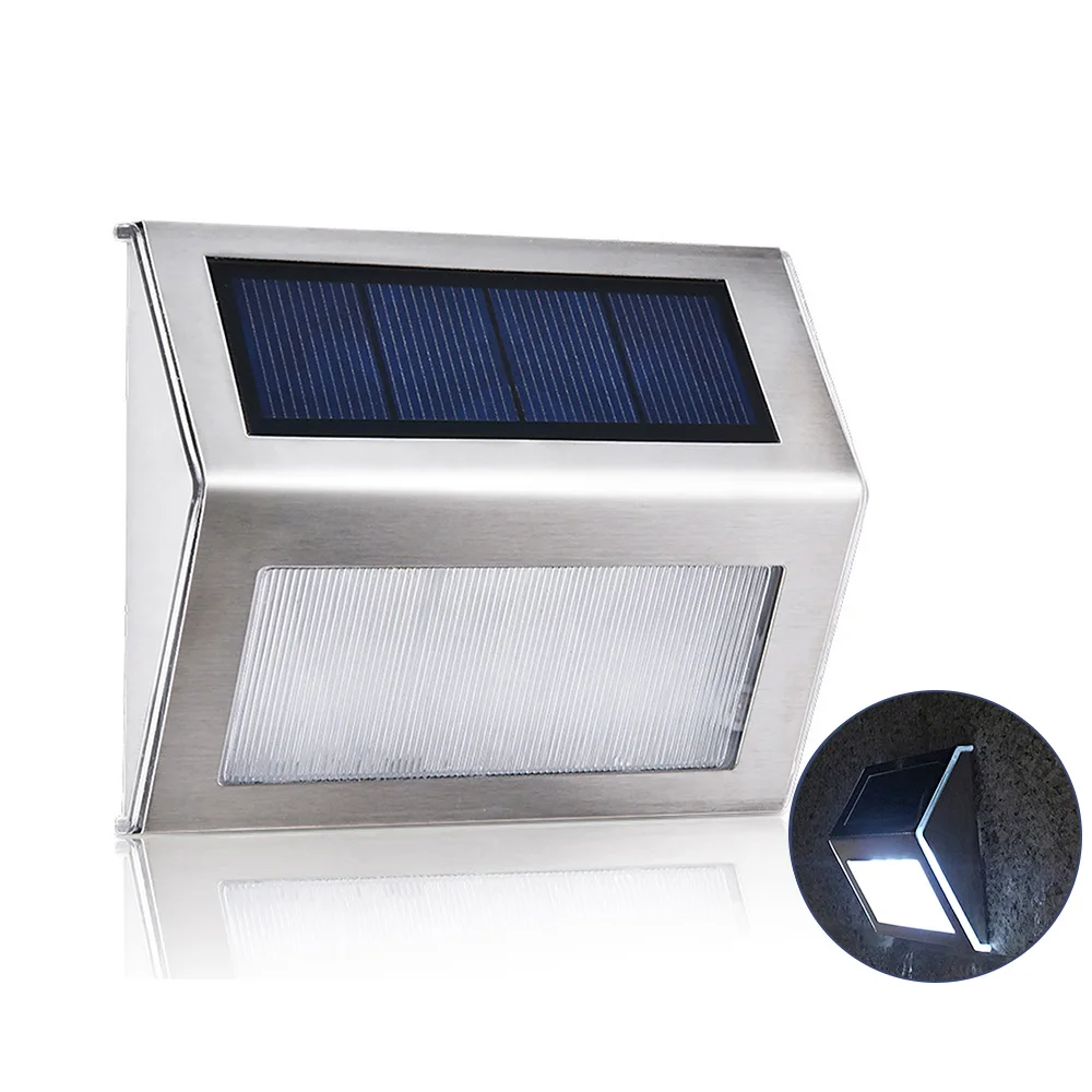 NEW 3L-ED Stainless Steel Solar  for Outdoor Stairs Paths Patio L-ED Solar Street Light (Warm white) Outdoor Light