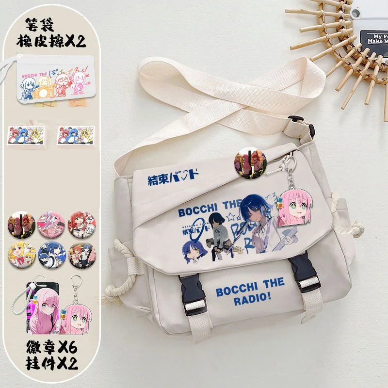 Bocchi The Rock Anime Messenger Crossbody Bags for School Girls, Black White, Student Kids and Teens, Initiated Bags for Boys