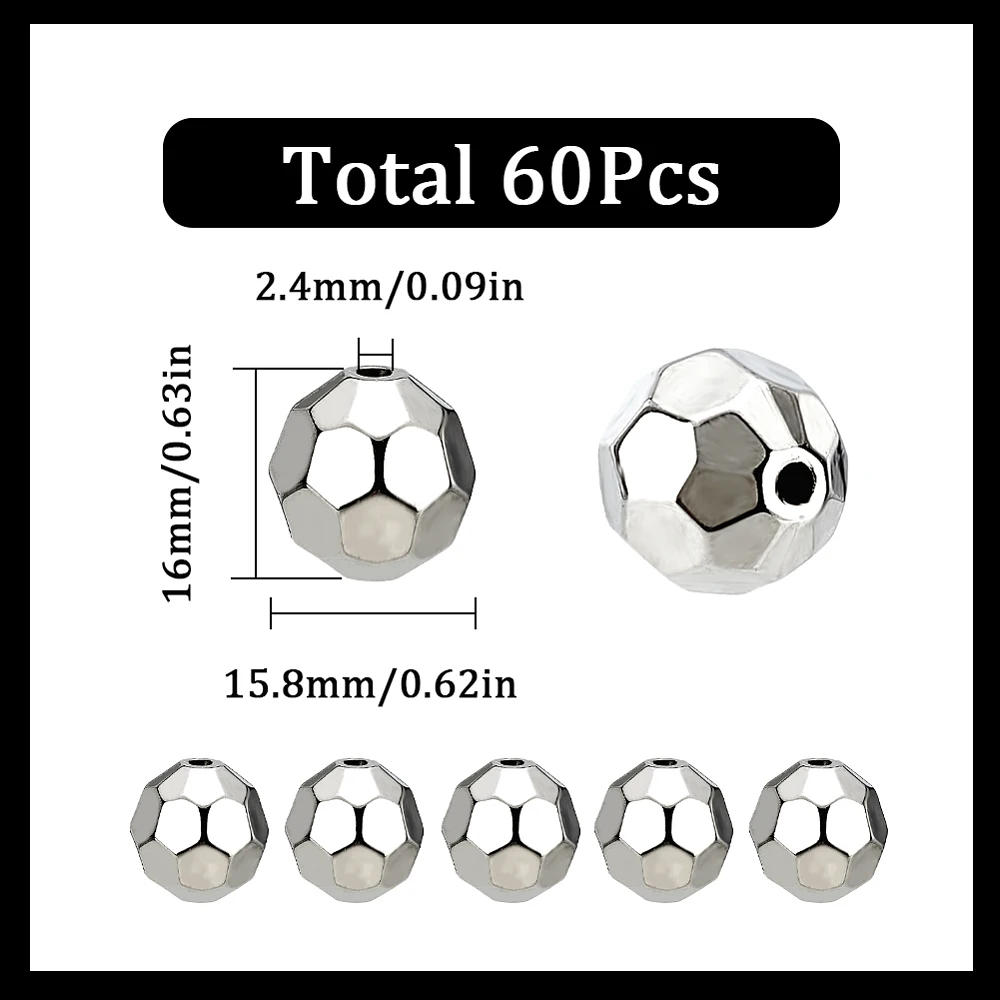 1 BOX 60PCS 16mm Silver Disco Ball Beads Bulk Silver Faceted Beads Rondelle Reflective Focal Plastics Mini Bright Round Loose