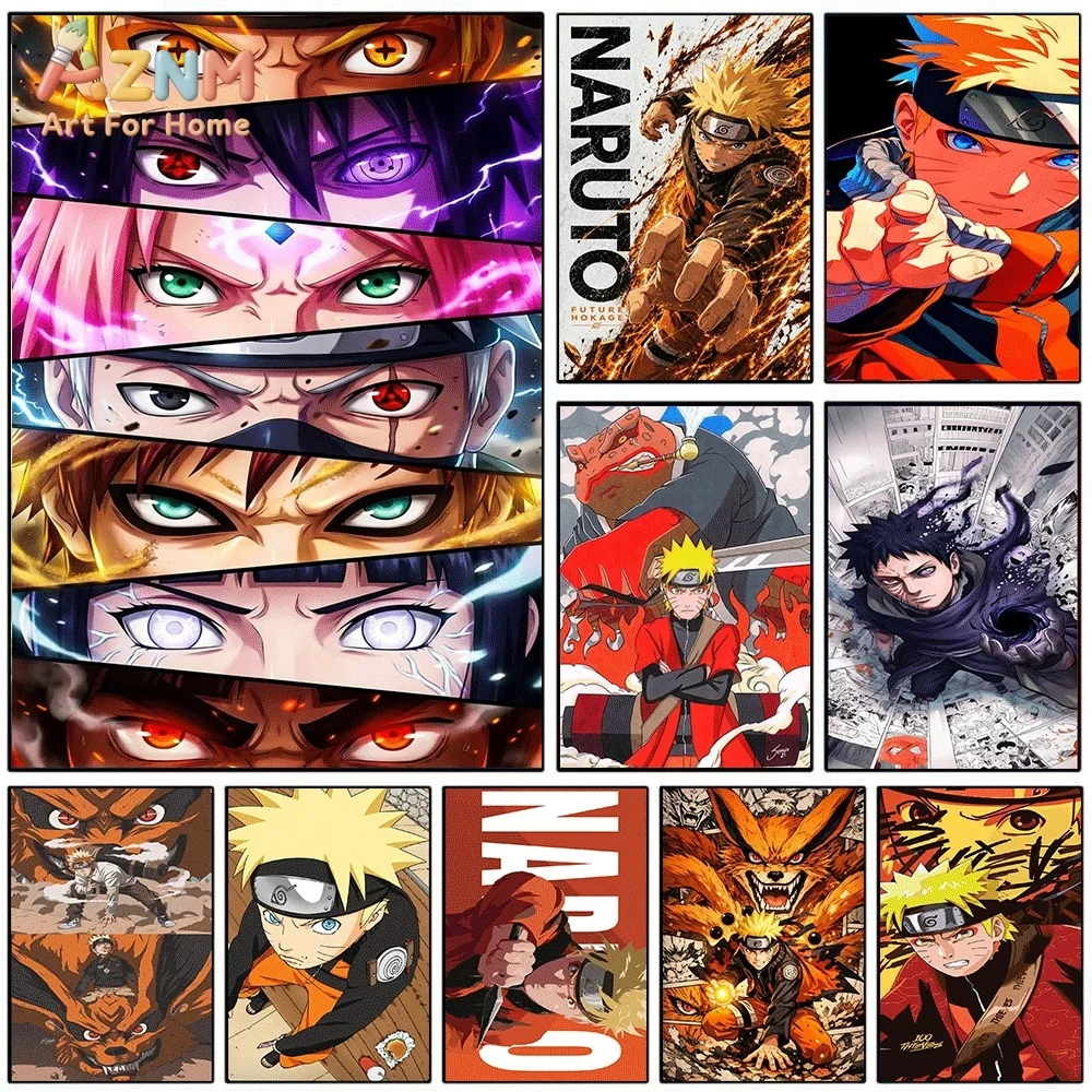 AZNM Naruto Ninja Eyes Collage Canvas Wall Print, Sharingan Byakugan Rinnegan Anime Character Art Poster, Unframed Canvas Pain