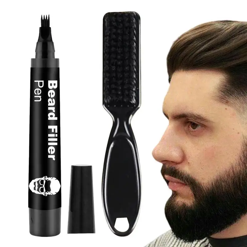 Lápiz de relleno de barba para hombres, pluma de relleno de barba para cabello con cuatro puntas, lápiz de barba impermeable, marcador de pelo para pintura de barba más gruesa