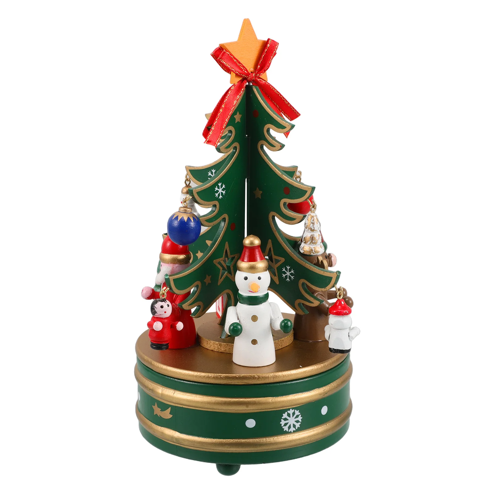 

1pc Wooden Music Box Christmas Craft Desktop Decoration Rotating Tree Ornament Holiday Gift Family Decor Musical