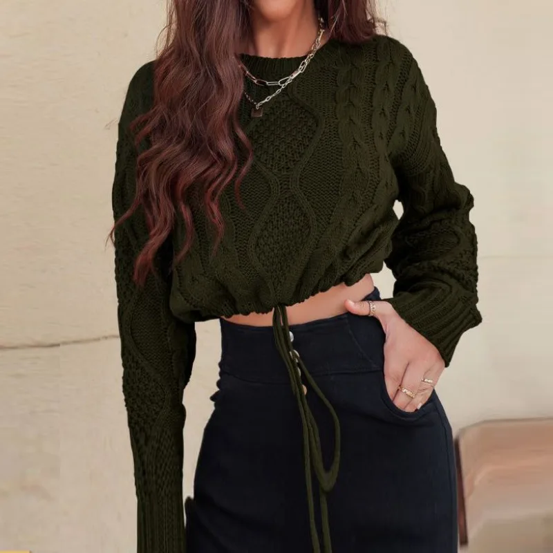 New Women's Fashion Casual Solid Color Round Neck Knitted Loose Top