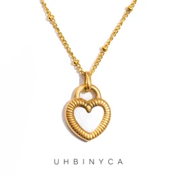 Black and White Double-sided Heart-shaped Pendant Necklace for Women, Stainless Steel Jewelry for Daily Wear and Matching