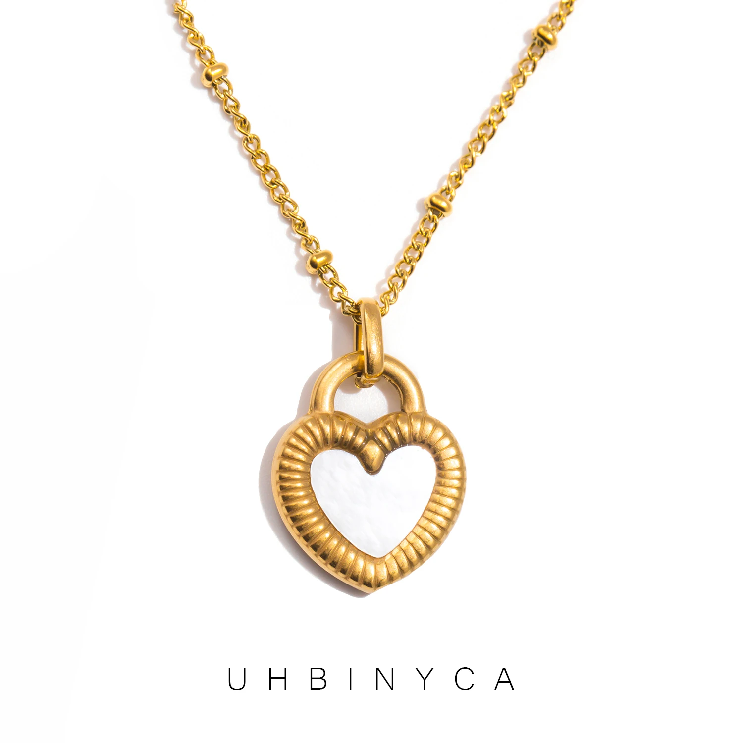 Black and White Double-sided Heart-shaped Pendant Necklace for Women, Stainless Steel Jewelry for Daily Wear and Matching