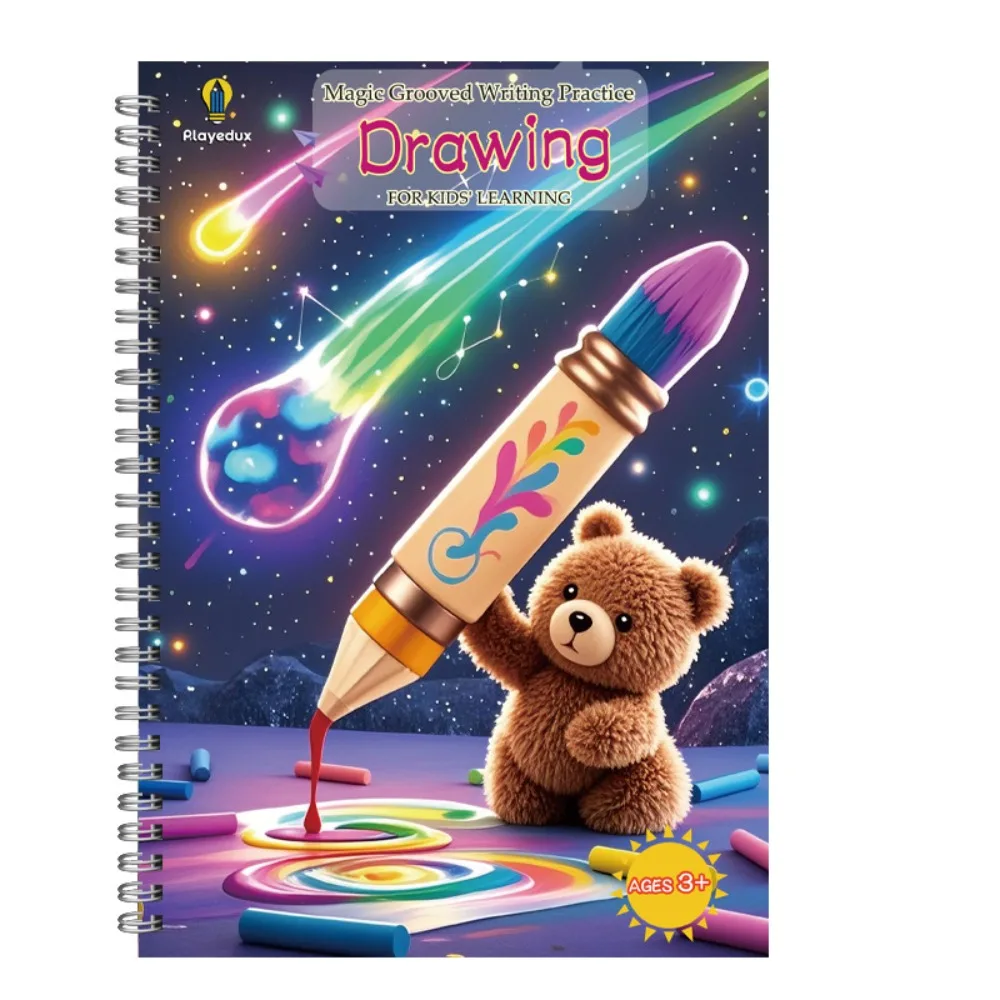 Reusable Magic Grooved Writing Practice with Pens, Gripper and 10 Pen Refills Colorful Magic Grooved Handwriting Workbooks