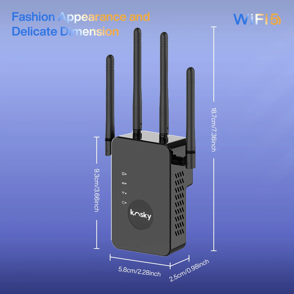 Kosky Dual-band Wifi Extender, 1200Mbps WiFi Signal Booster,Repeater, Router, AP, Boost Your Home WiFi Signal, Up to 1200Mbps