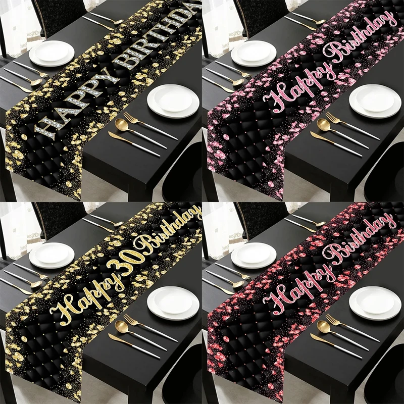 180x35cm Black Gold Birthday Table Runner 21 30 50 Birthday Tablecloth Party Decor For Home Backdrop Wedding Adult Anniversary