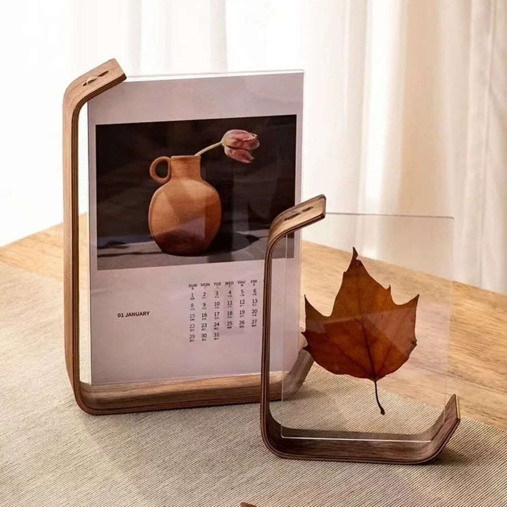 Wooden Acrylic Double-Sided Photo Frame Curved Desktop Ornament Suitable for Displaying Leaf Specimens and Photos