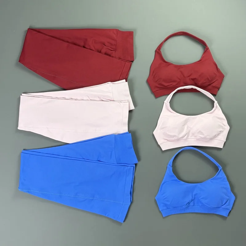2Pcs Bell Bottom Leggings Set Women Solid Halter Backless Bra Booty Lift Squat Proof High Stretch Pilates Athleisure Legging Set