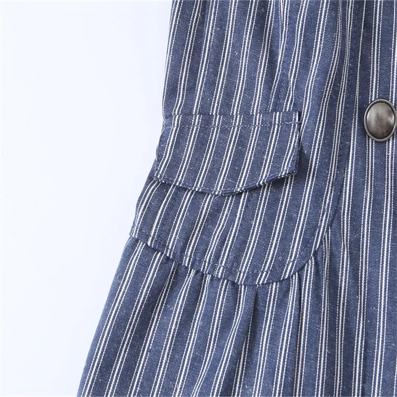 Vintage Striped Peplum Top for Women Stand Collar Double Breasted Cap Sleeve Slim Waist Casual Street Summer Daily Blouse image 4