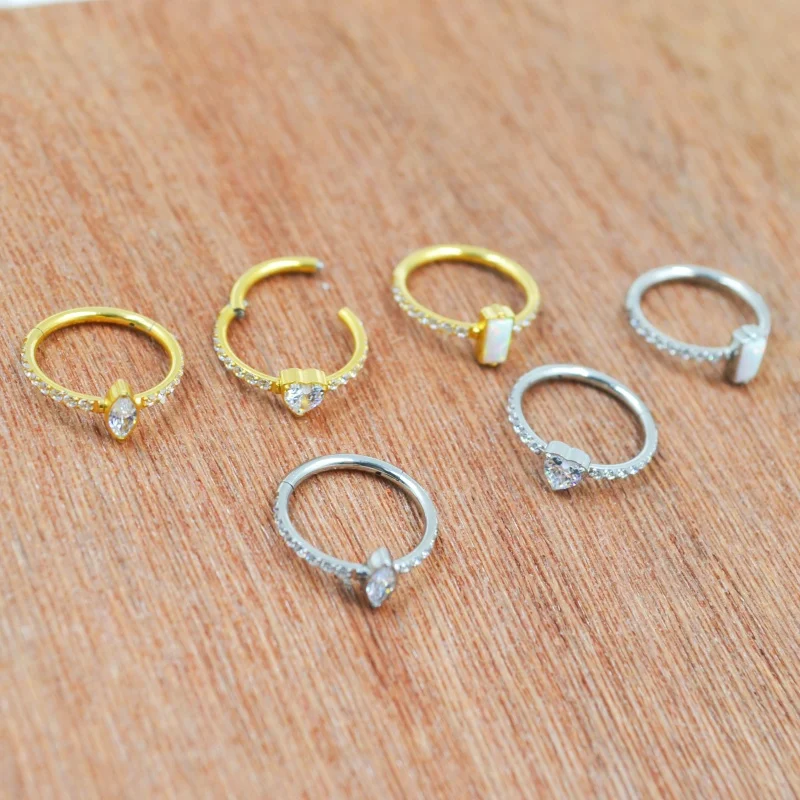 

10 шт., хирургическая сталь 316L, опал, CZ, 16 г, бесшовное шарнирное сегментное кольцо, кликер, ушной хрящ, спираль, козелок, ладья, обруч, перегородка