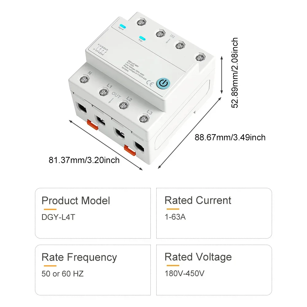 DIY GO DIN-Schienen-Schalter 4P 1-63A 3-phasig 4-adrig Tuya APP Fernbedienung Schalter Timer Countdown Intelligenter Schutzschalter mit Sprachsteuerung – Detail 10